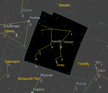 Звездная карта созвездия Зайца